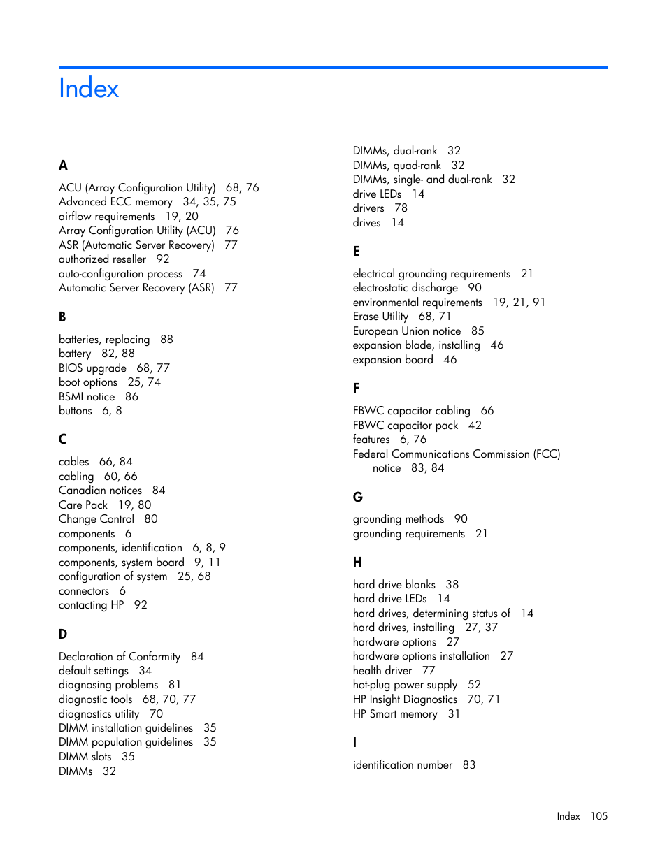 Index | HP ProLiant SL270s Gen8 Server User Manual | Page 105 / 107