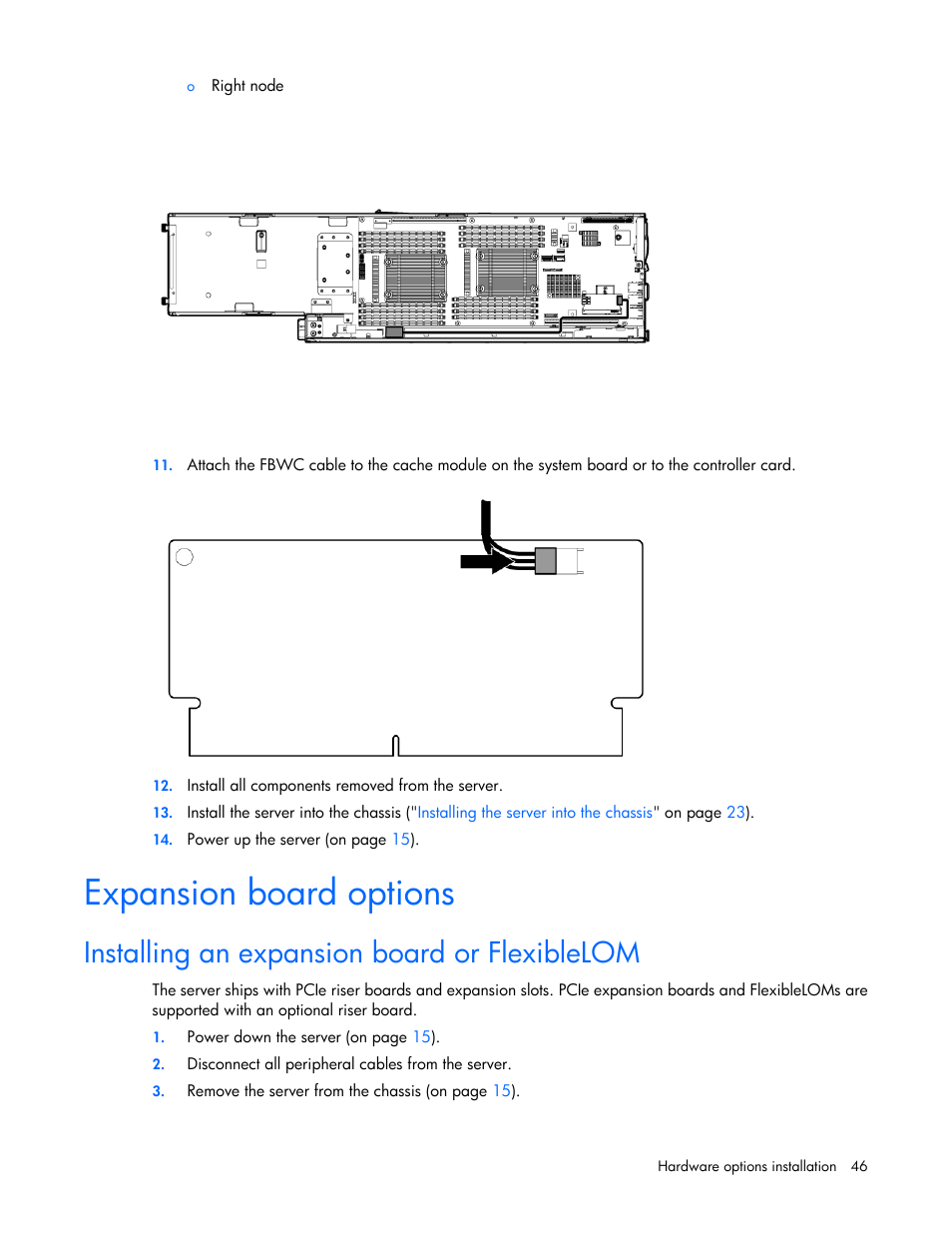 Expansion board options, Installing an expansion board or flexiblelom | HP ProLiant SL270s Gen8 Server User Manual | Page 46 / 107