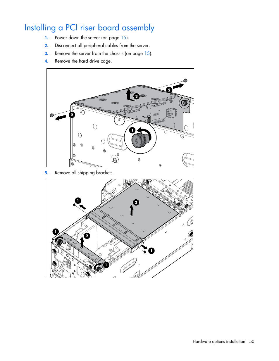 Installing a pci riser board assembly | HP ProLiant SL270s Gen8 Server User Manual | Page 50 / 107