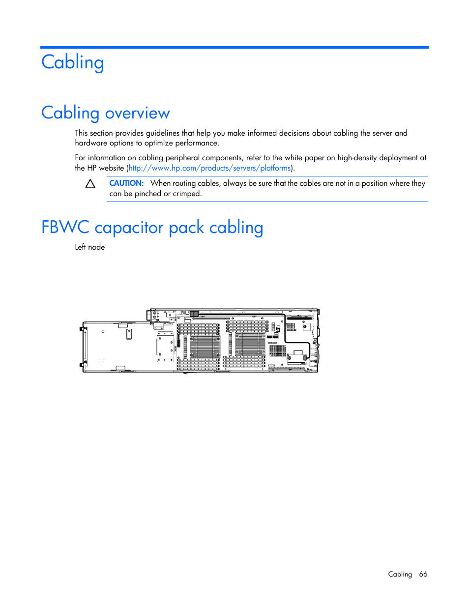 Cabling, Cabling overview, Fbwc capacitor pack cabling | HP ProLiant SL270s Gen8 Server User Manual | Page 66 / 107