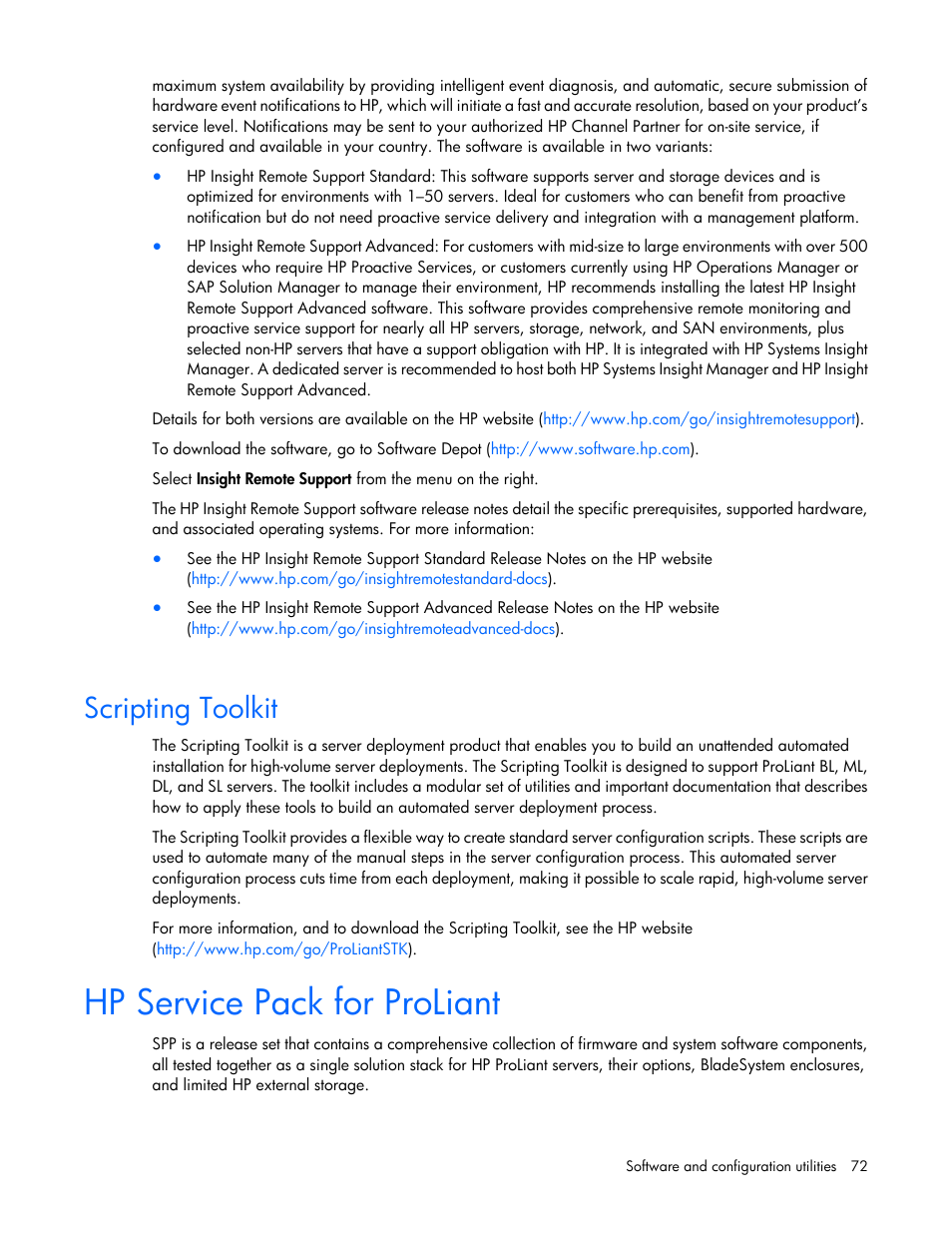 Scripting toolkit, Hp service pack for proliant | HP ProLiant SL270s Gen8 Server User Manual | Page 72 / 107