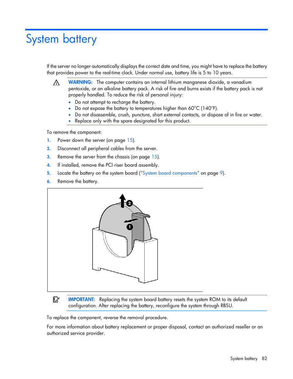 System battery | HP ProLiant SL270s Gen8 Server User Manual | Page 82 / 107