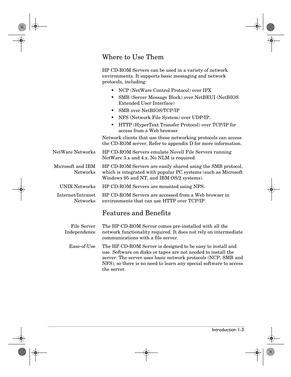 Where to use them, Features and benefits, Where to use them -3 features and benefits -3 | HP Surestore NAS User Manual | Page 11 / 110