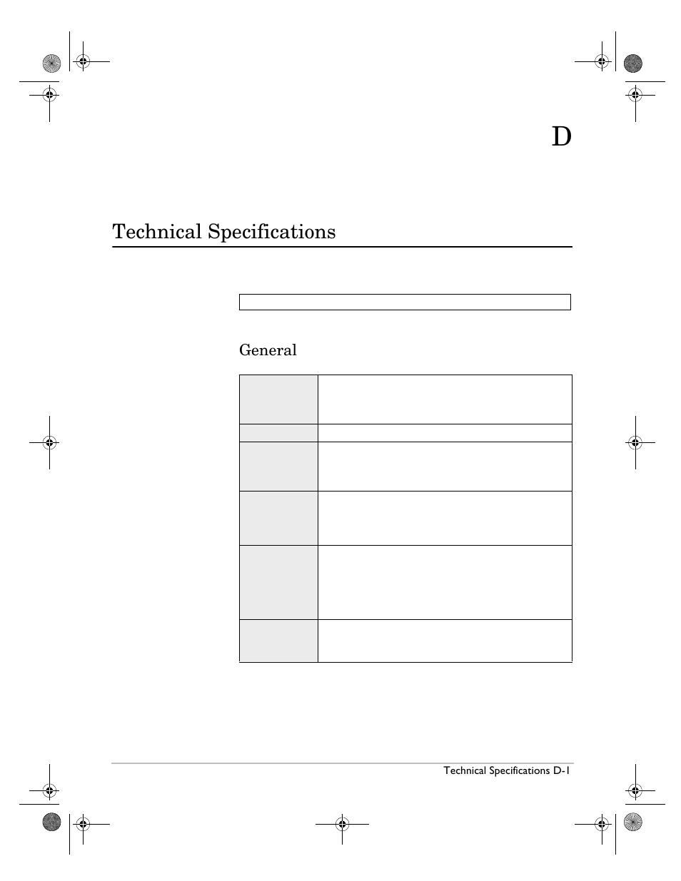 Technical specifications, General, D. technical specifications | HP Surestore NAS User Manual | Page 95 / 110