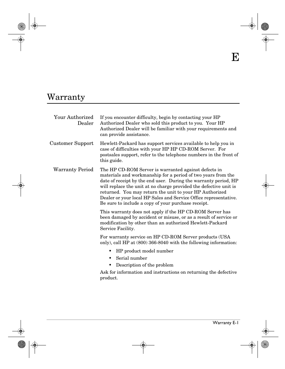 Warranty, E. warranty | HP Surestore NAS User Manual | Page 99 / 110