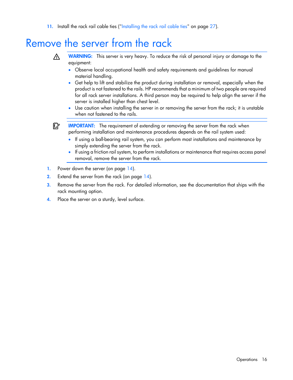 Remove the server from the rack | HP ProLiant DL320e Gen8 v2-Server User Manual | Page 16 / 100