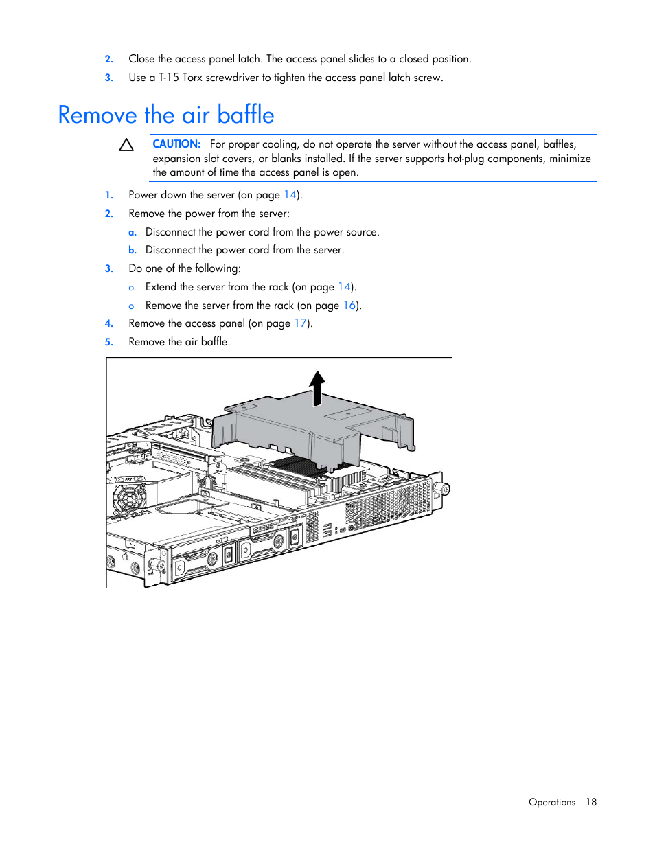 Remove the air baffle | HP ProLiant DL320e Gen8 v2-Server User Manual | Page 18 / 100