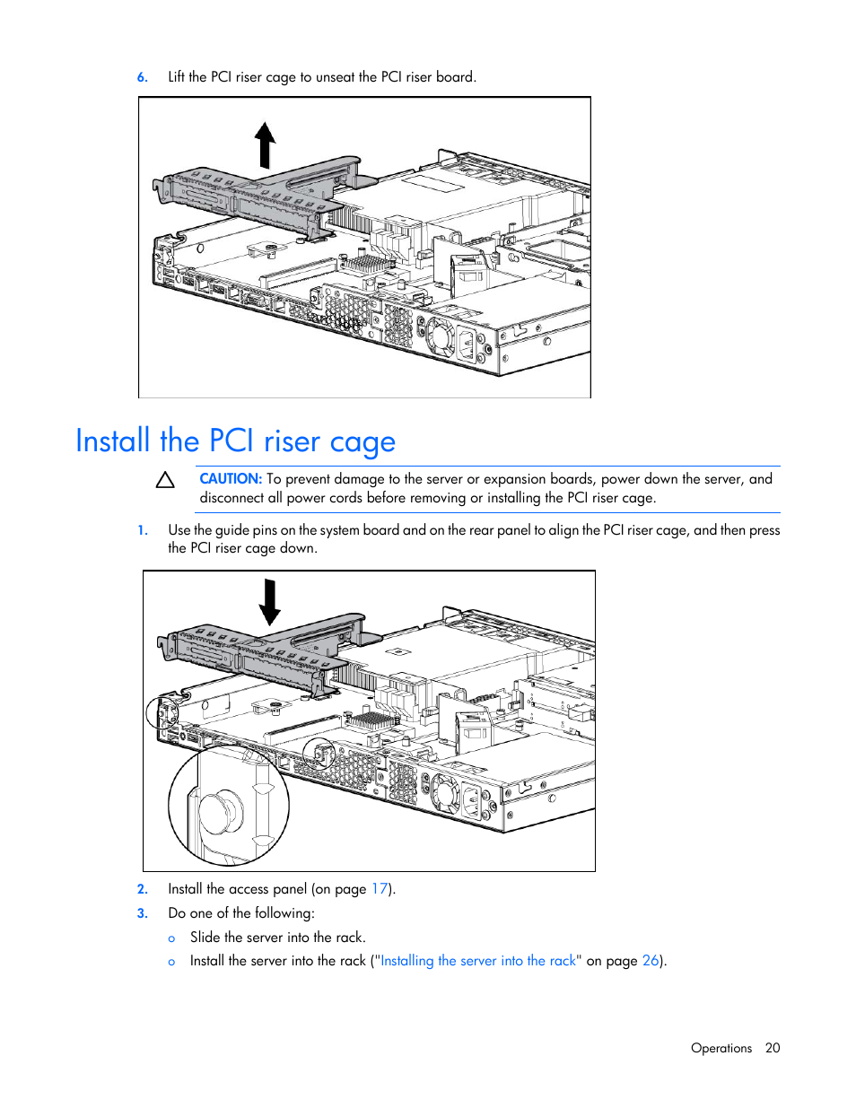 Install the pci riser cage | HP ProLiant DL320e Gen8 v2-Server User Manual | Page 20 / 100