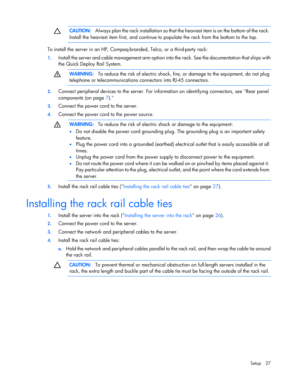 Installing the rack rail cable ties | HP ProLiant DL320e Gen8 v2-Server User Manual | Page 27 / 100