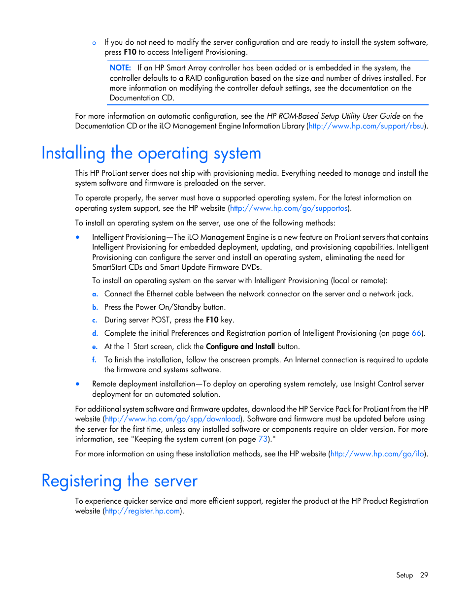 Installing the operating system, Registering the server | HP ProLiant DL320e Gen8 v2-Server User Manual | Page 29 / 100