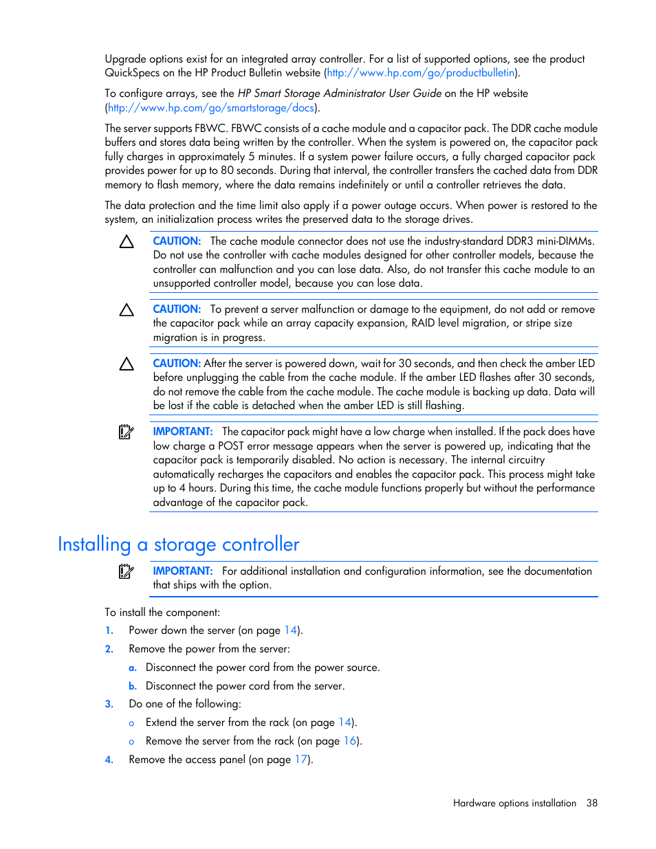 Installing a storage controller | HP ProLiant DL320e Gen8 v2-Server User Manual | Page 38 / 100