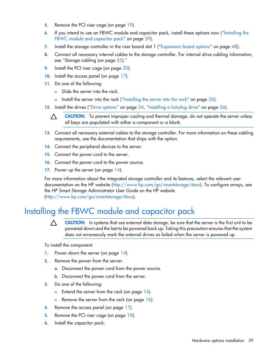 Installing the fbwc module and capacitor pack | HP ProLiant DL320e Gen8 v2-Server User Manual | Page 39 / 100