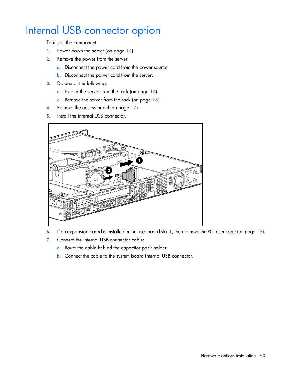 Internal usb connector option | HP ProLiant DL320e Gen8 v2-Server User Manual | Page 50 / 100