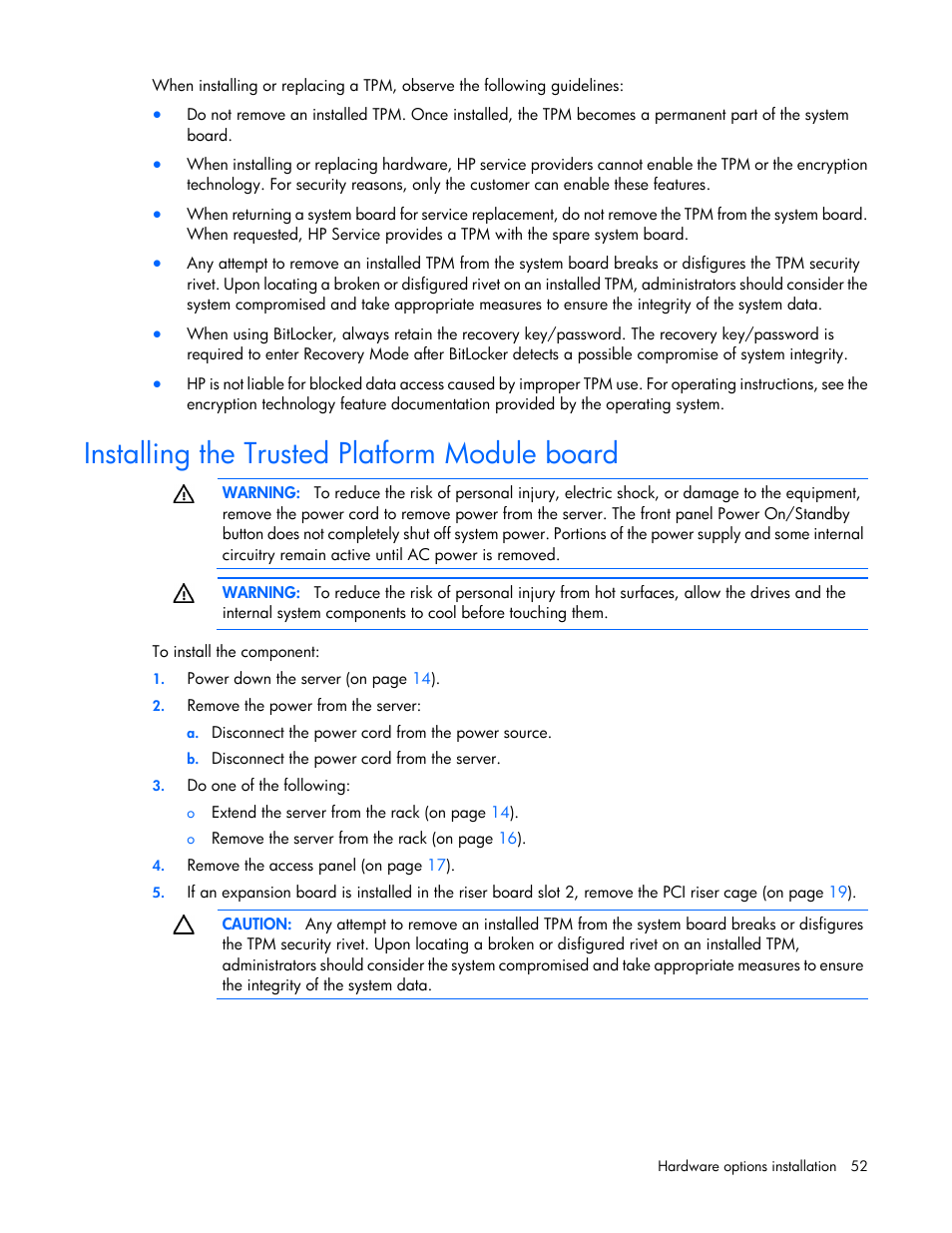 Installing the trusted platform module board | HP ProLiant DL320e Gen8 v2-Server User Manual | Page 52 / 100