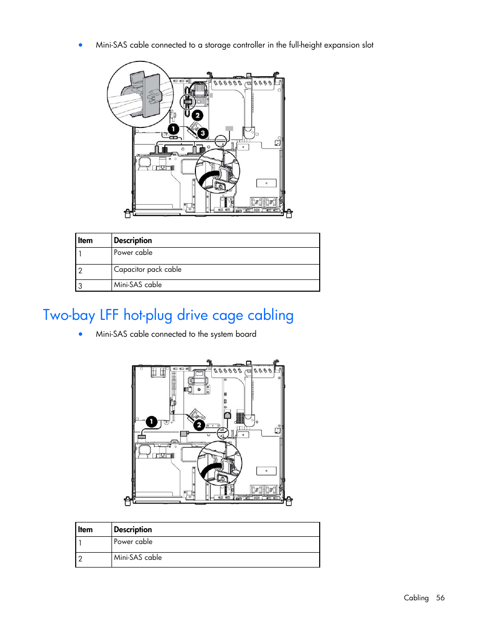 Two-bay lff hot-plug drive cage cabling | HP ProLiant DL320e Gen8 v2-Server User Manual | Page 56 / 100