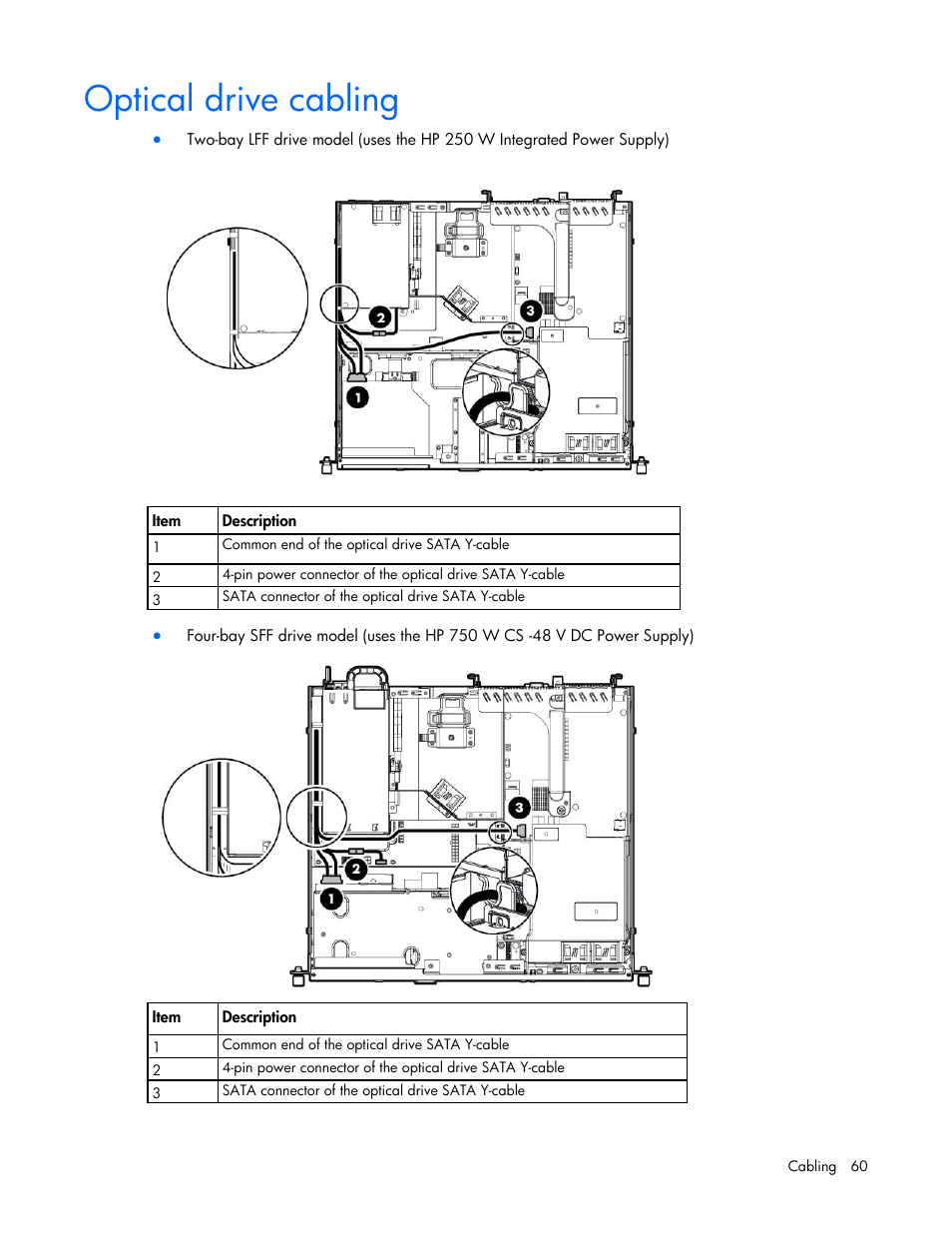 Optical drive cabling | HP ProLiant DL320e Gen8 v2-Server User Manual | Page 60 / 100