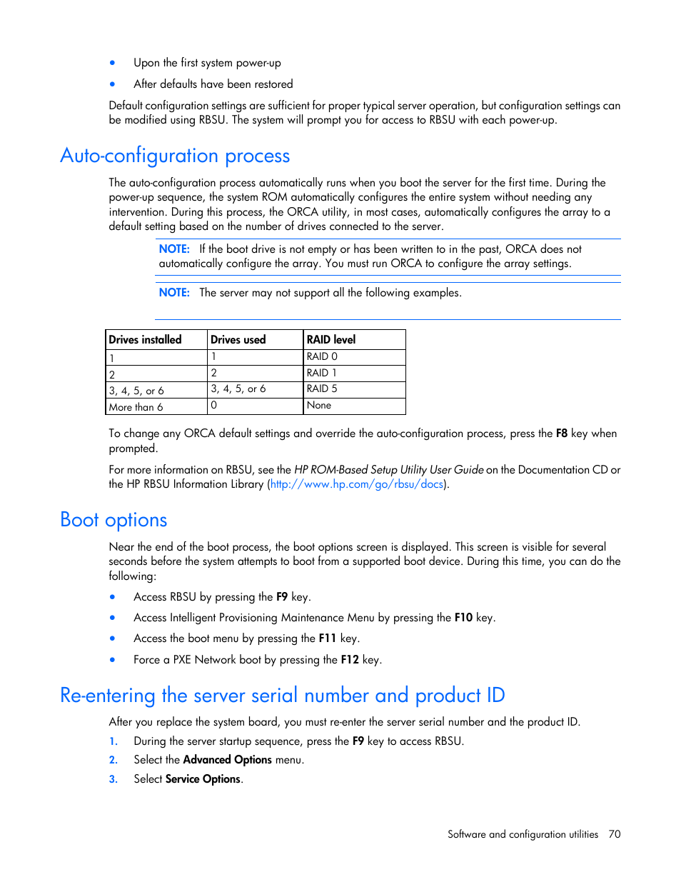 Auto-configuration process, Boot options | HP ProLiant DL320e Gen8 v2-Server User Manual | Page 70 / 100