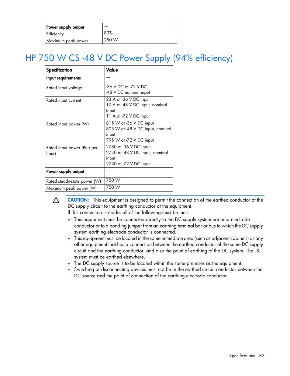 Hp 750 w cs -48 v dc power supply (94% efficiency) | HP ProLiant DL320e Gen8 v2-Server User Manual | Page 82 / 100