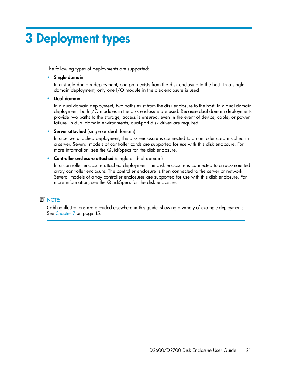 3 deployment types | HP D2000 Disk Enclosures User Manual | Page 21 / 76