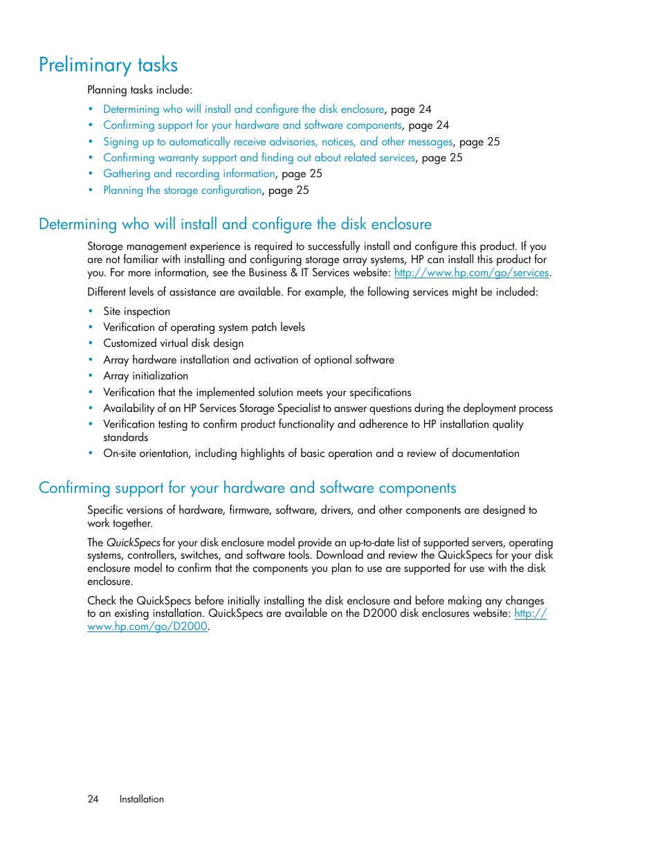 Preliminary tasks | HP D2000 Disk Enclosures User Manual | Page 24 / 76