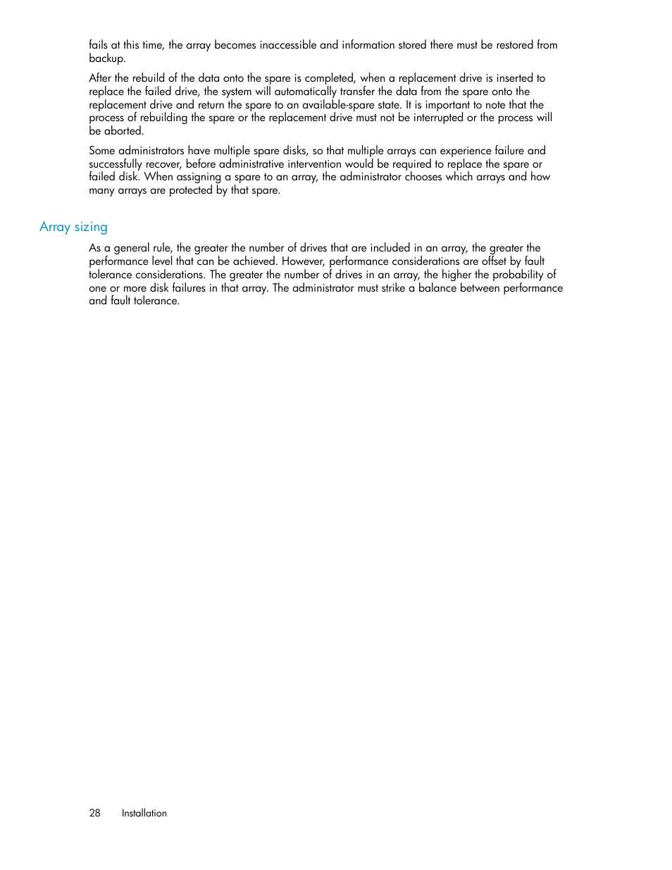Array sizing | HP D2000 Disk Enclosures User Manual | Page 28 / 76