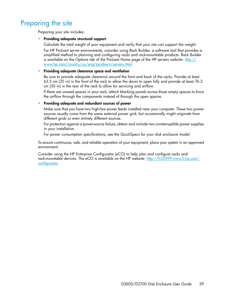 Preparing the site | HP D2000 Disk Enclosures User Manual | Page 29 / 76