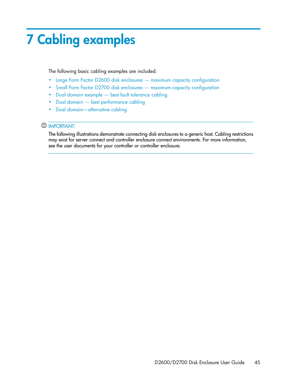 7 cabling examples, Chapter 7 | HP D2000 Disk Enclosures User Manual | Page 45 / 76