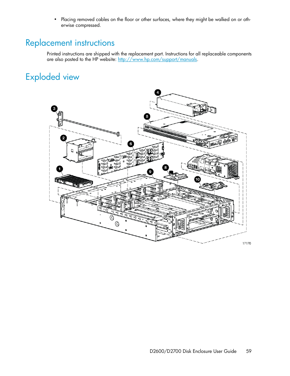 Replacement instructions, Exploded view, 59 exploded view | HP D2000 Disk Enclosures User Manual | Page 59 / 76