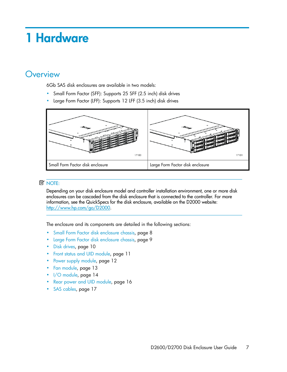 1 hardware, Overview | HP D2000 Disk Enclosures User Manual | Page 7 / 76