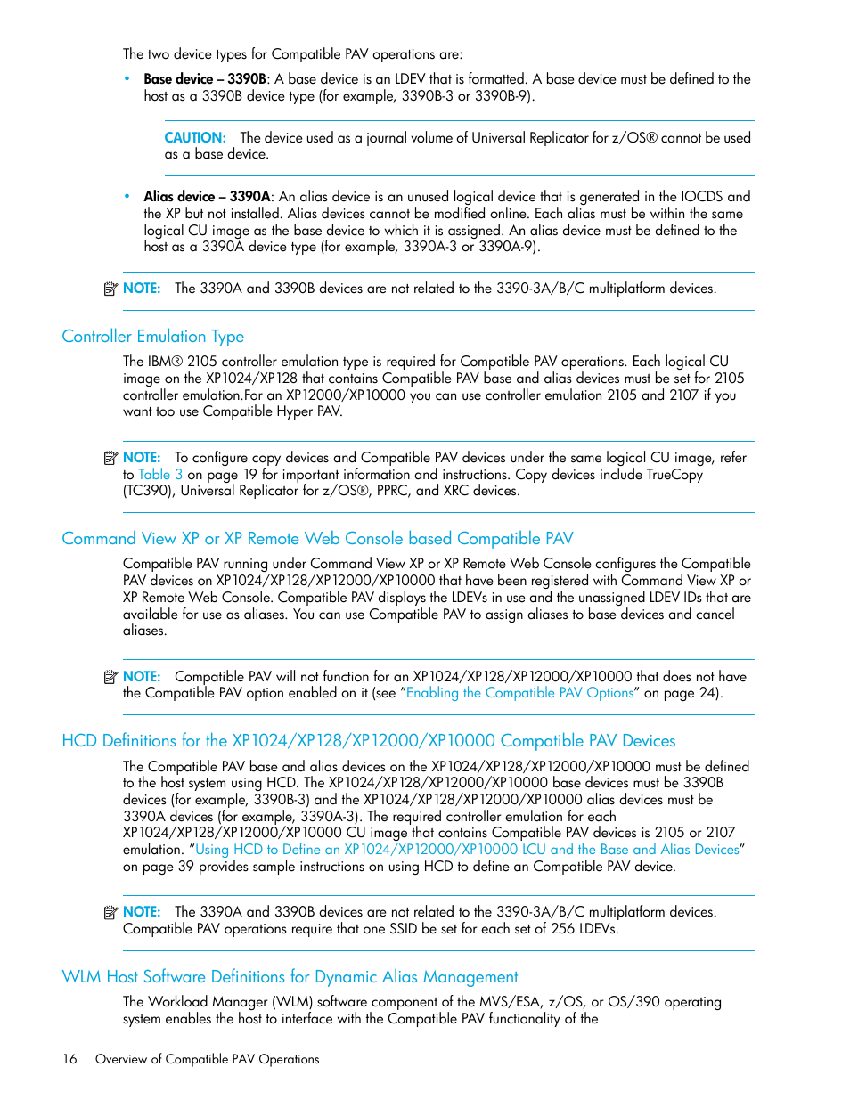 Controller emulation type, Hcd definitions for the, Wlm host software definitions for | Dynamic alias management | HP StorageWorks XP Remote Web Console Software User Manual | Page 16 / 64