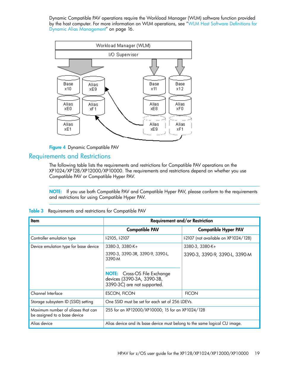 Figure 4 dynamic compatible pav, Requirements and restrictions, 4 dynamic compatible pav | 3 requirements and restrictions for compatible pav, Table 3 | HP StorageWorks XP Remote Web Console Software User Manual | Page 19 / 64