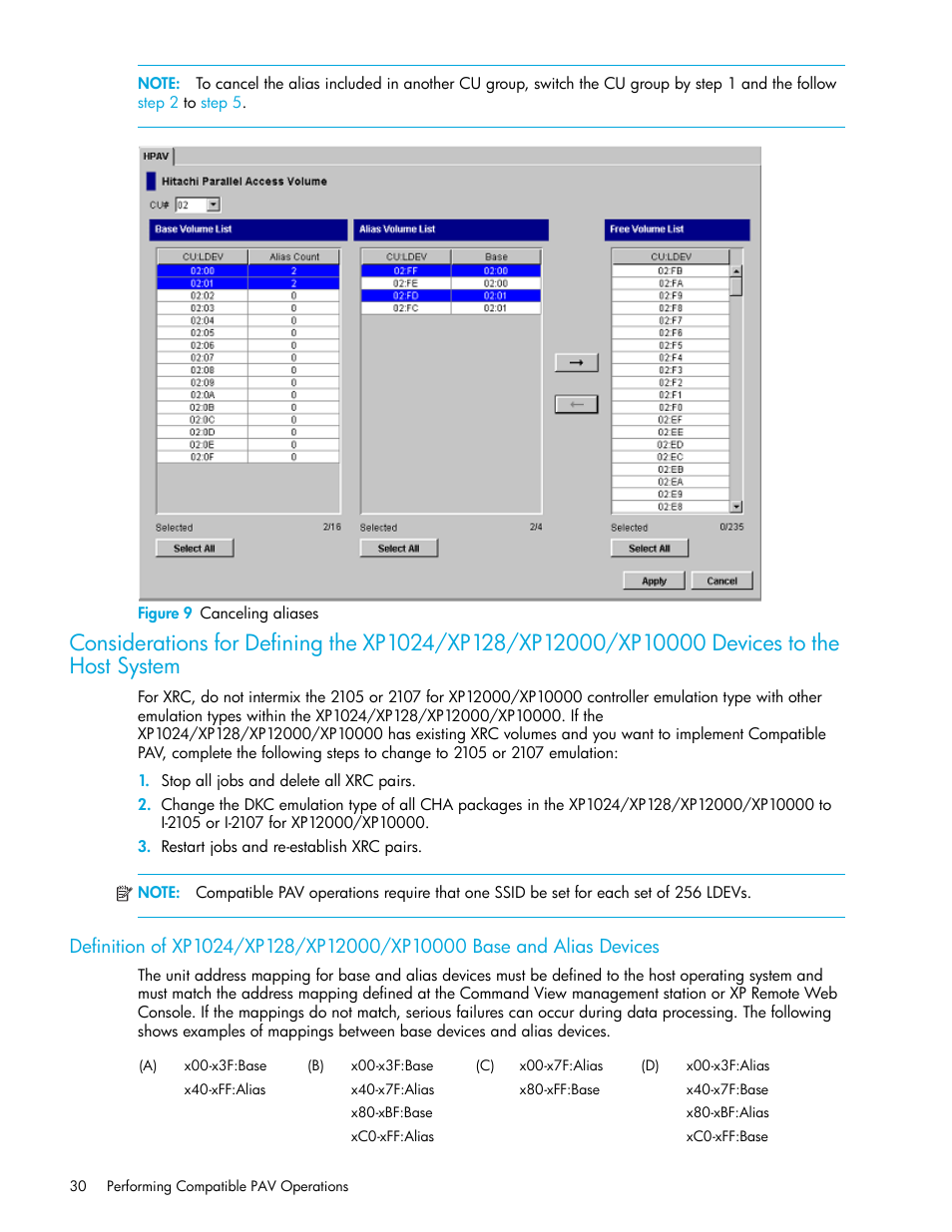 Figure 9 canceling aliases, 9 canceling aliases, Considerations for | HP StorageWorks XP Remote Web Console Software User Manual | Page 30 / 64