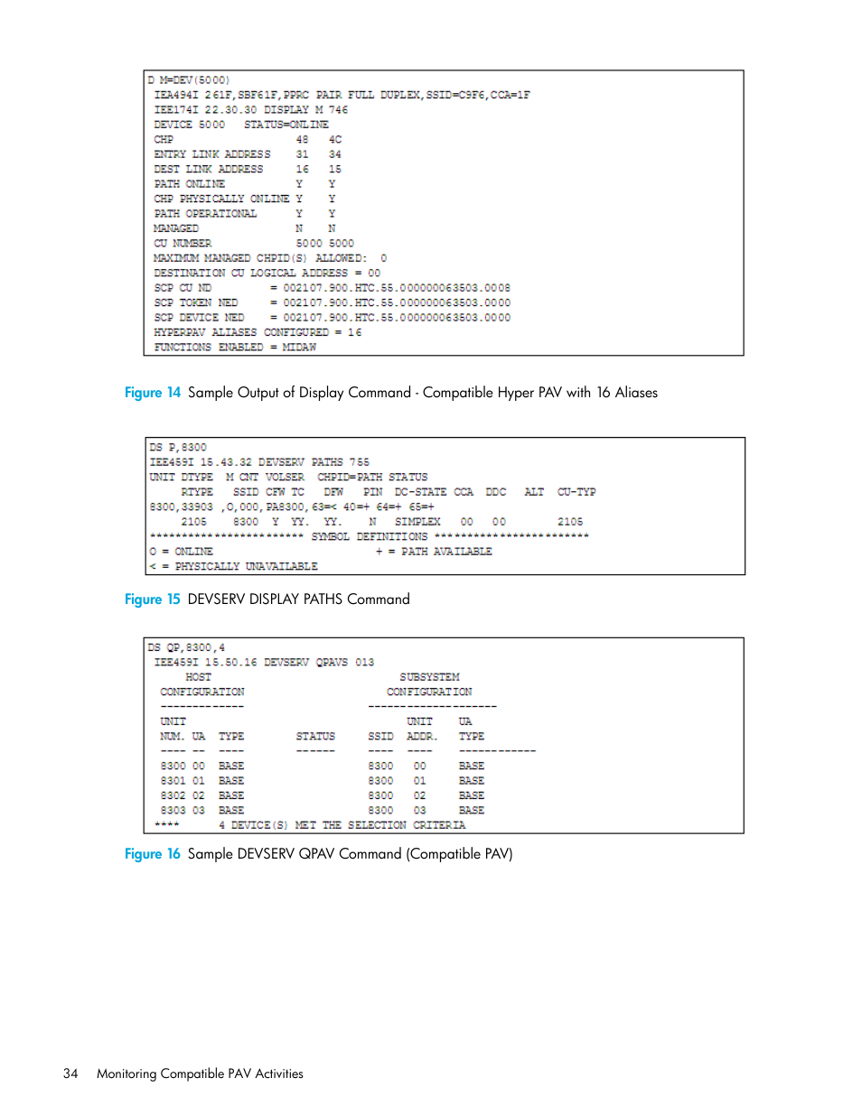 Figure 15 devserv display paths command, 15 devserv display paths command, 16 sample devserv qpav command (compatible pav) | Devserv display paths command, Sample devserv qpav command (compatible pav) | HP StorageWorks XP Remote Web Console Software User Manual | Page 34 / 64