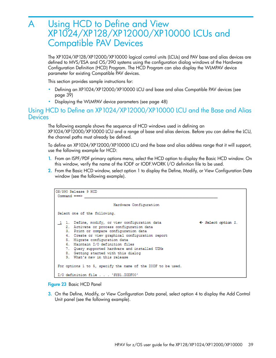 Figure 23 basic hcd panel, Pav devices, 23 basic hcd panel | Devices | HP StorageWorks XP Remote Web Console Software User Manual | Page 39 / 64