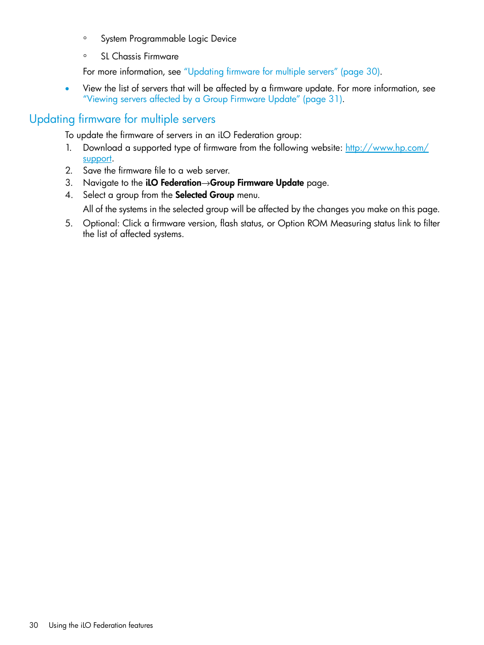 Updating firmware for multiple servers | HP Integrated Lights-Out 4 User Manual | Page 30 / 45