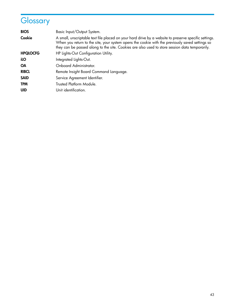 Glossary | HP Integrated Lights-Out 4 User Manual | Page 43 / 45