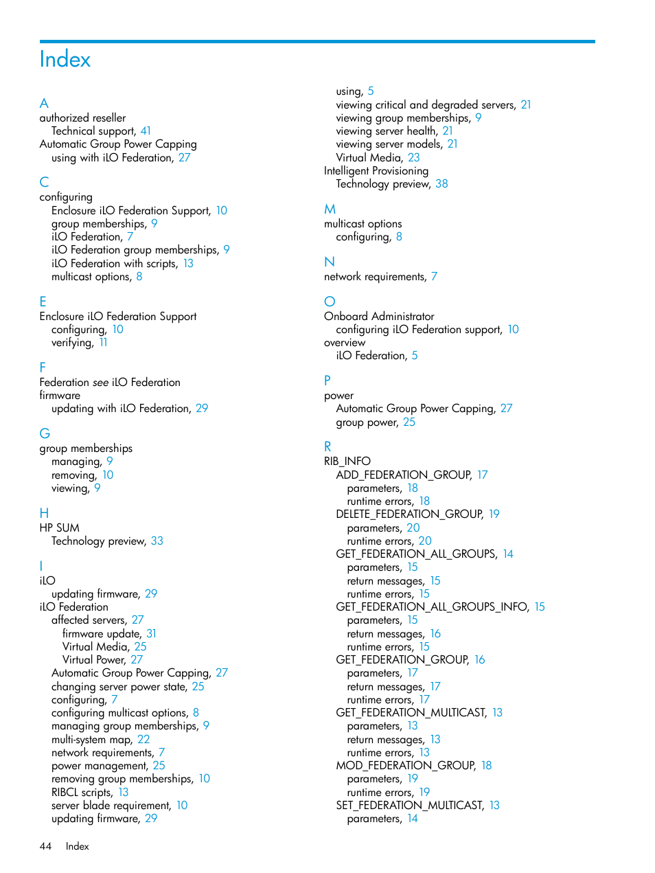 Index | HP Integrated Lights-Out 4 User Manual | Page 44 / 45