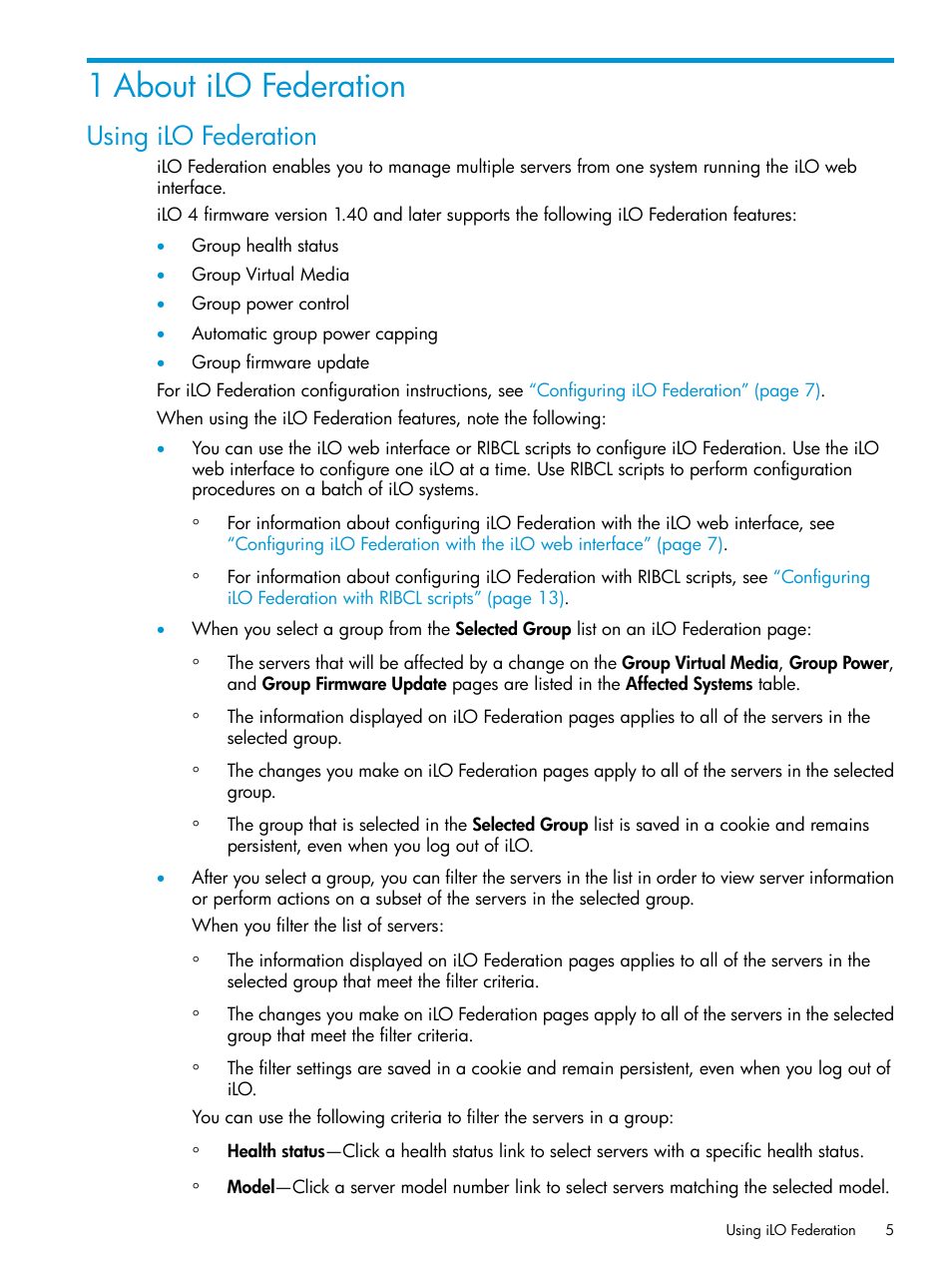1 about ilo federation, Using ilo federation | HP Integrated Lights-Out 4 User Manual | Page 5 / 45