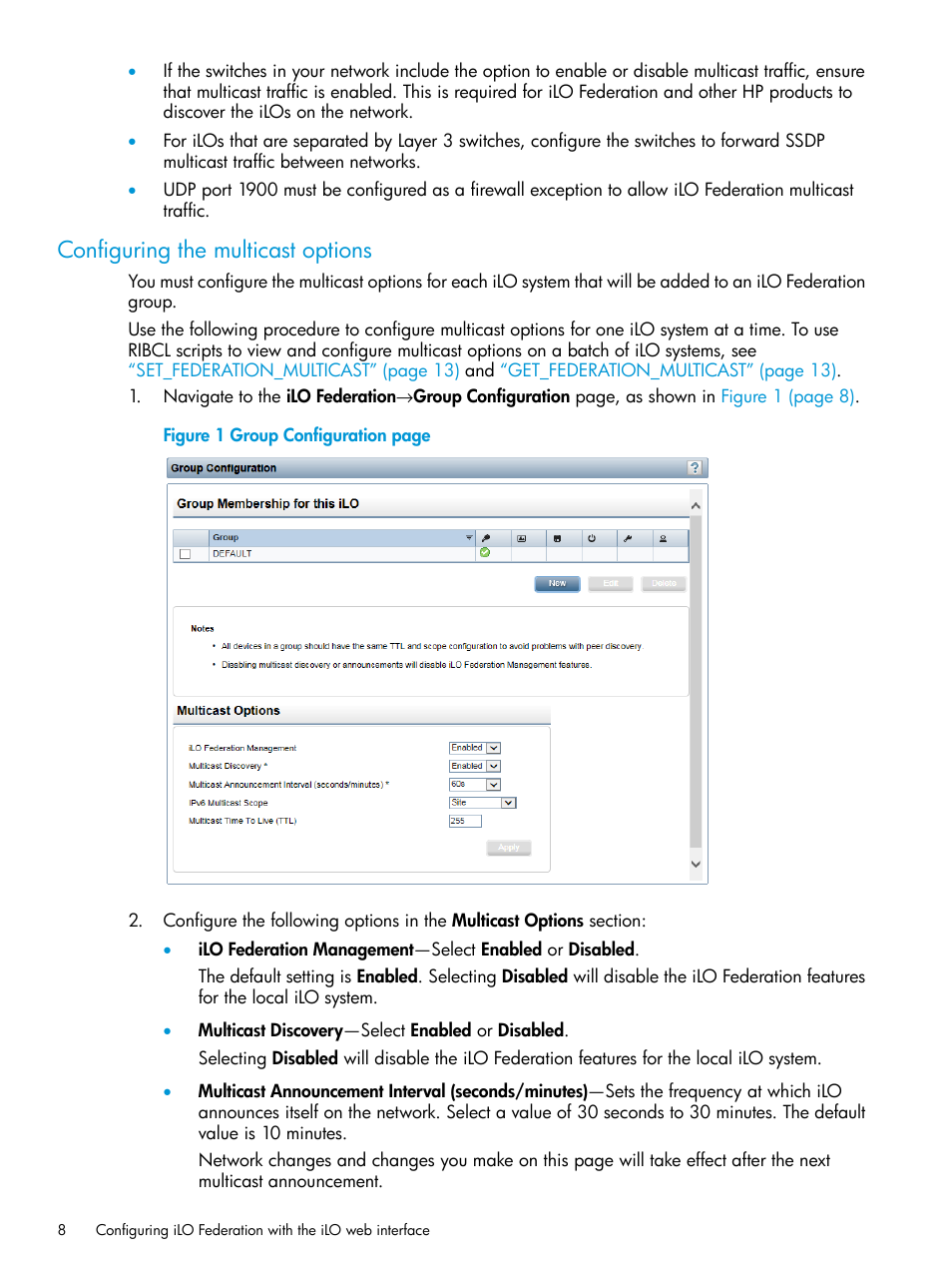 Configuring the multicast options | HP Integrated Lights-Out 4 User Manual | Page 8 / 45