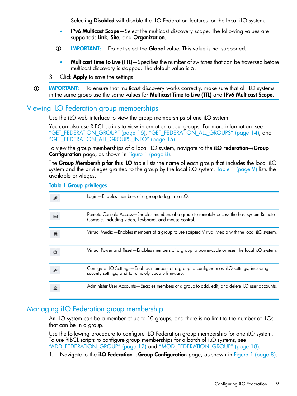 Viewing ilo federation group memberships, Managing ilo federation group membership | HP Integrated Lights-Out 4 User Manual | Page 9 / 45