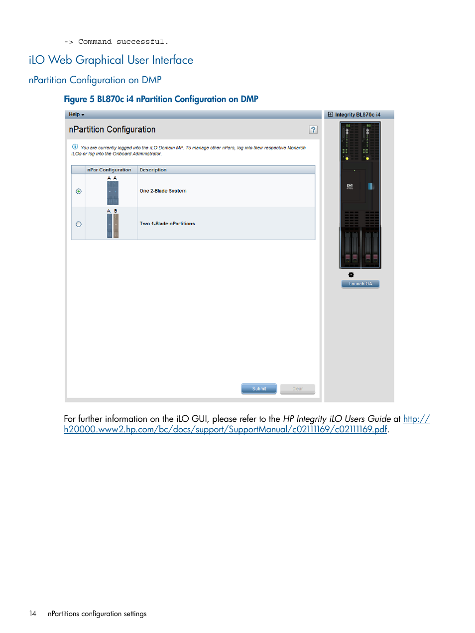 Ilo web graphical user interface, Npartition configuration on dmp | HP Integrity BL870c Server-Blade User Manual | Page 14 / 53