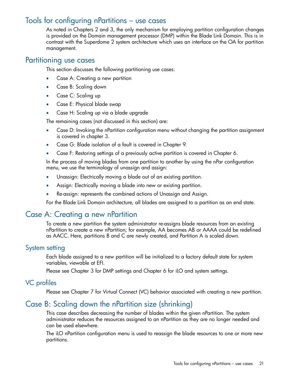 Tools for configuring npartitions – use cases, Partitioning use cases, Case a: creating a new npartition | System setting, Vc profiles, System setting vc profiles | HP Integrity BL870c Server-Blade User Manual | Page 21 / 53