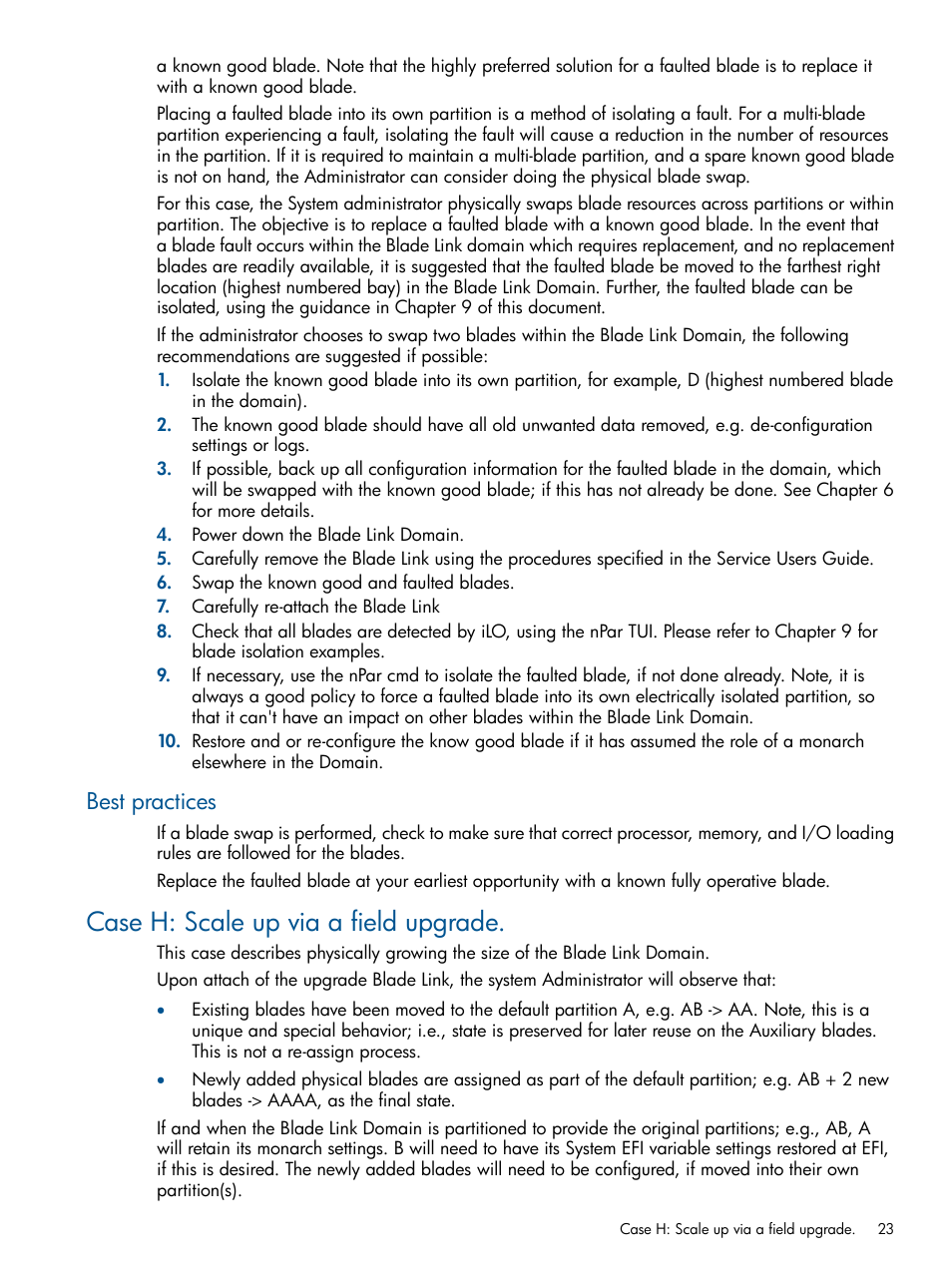 Best practices, Case h: scale up via a field upgrade | HP Integrity BL870c Server-Blade User Manual | Page 23 / 53