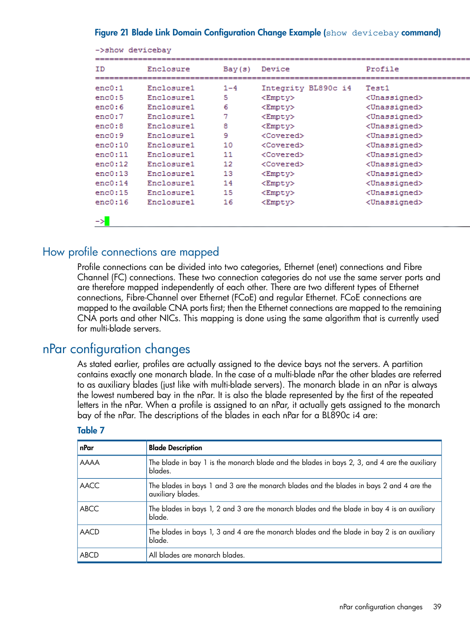 How profile connections are mapped, Npar configuration changes | HP Integrity BL870c Server-Blade User Manual | Page 39 / 53