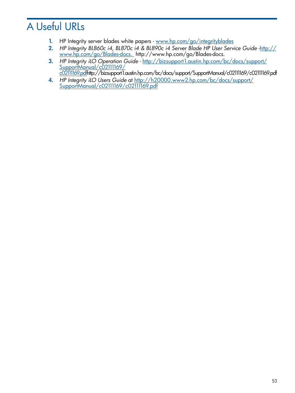 A useful urls | HP Integrity BL870c Server-Blade User Manual | Page 53 / 53