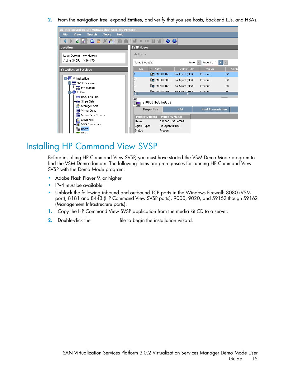 Installing hp command view svsp | HP SAN Virtualization Services Platform User Manual | Page 15 / 38