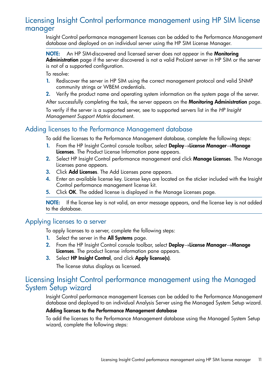 Applying licenses to a server, Licensing insight control | HP Insight Control User Manual | Page 11 / 73