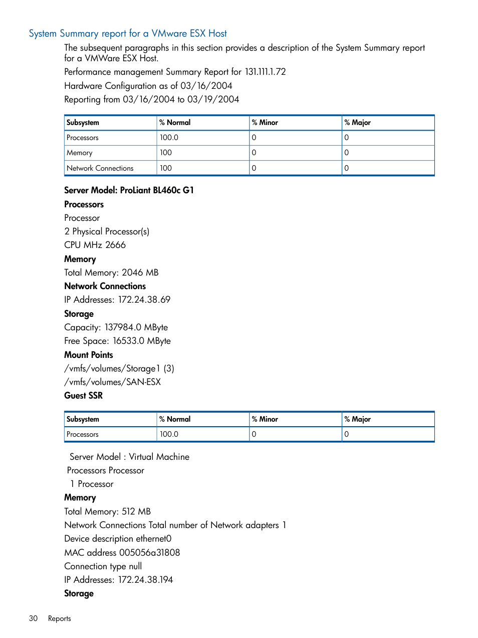 System summary report for a vmware esx host | HP Insight Control User Manual | Page 30 / 73