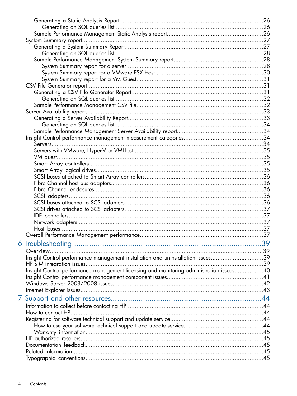 6 troubleshooting, 7 support and other resources | HP Insight Control User Manual | Page 4 / 73