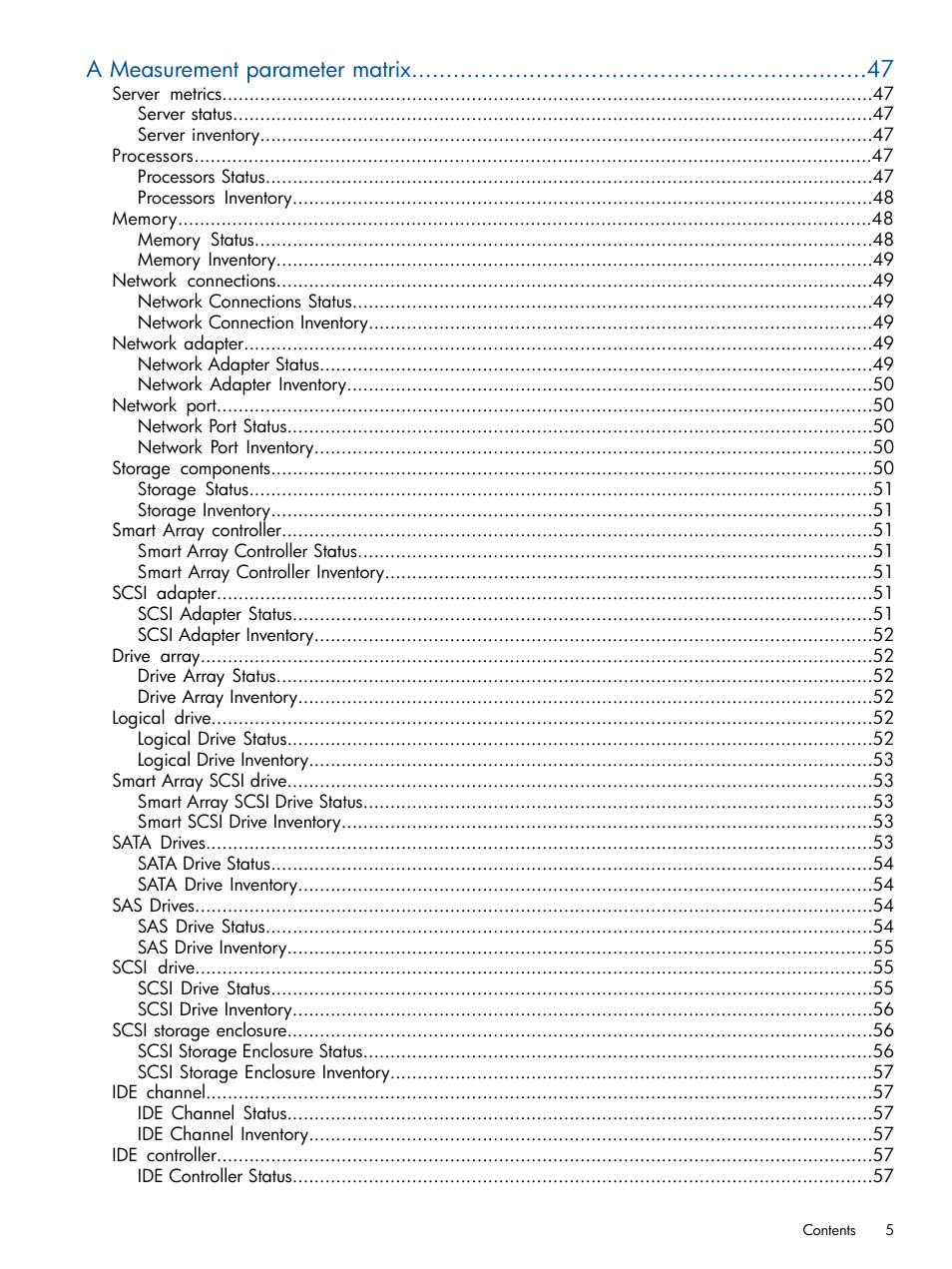 A measurement parameter matrix | HP Insight Control User Manual | Page 5 / 73